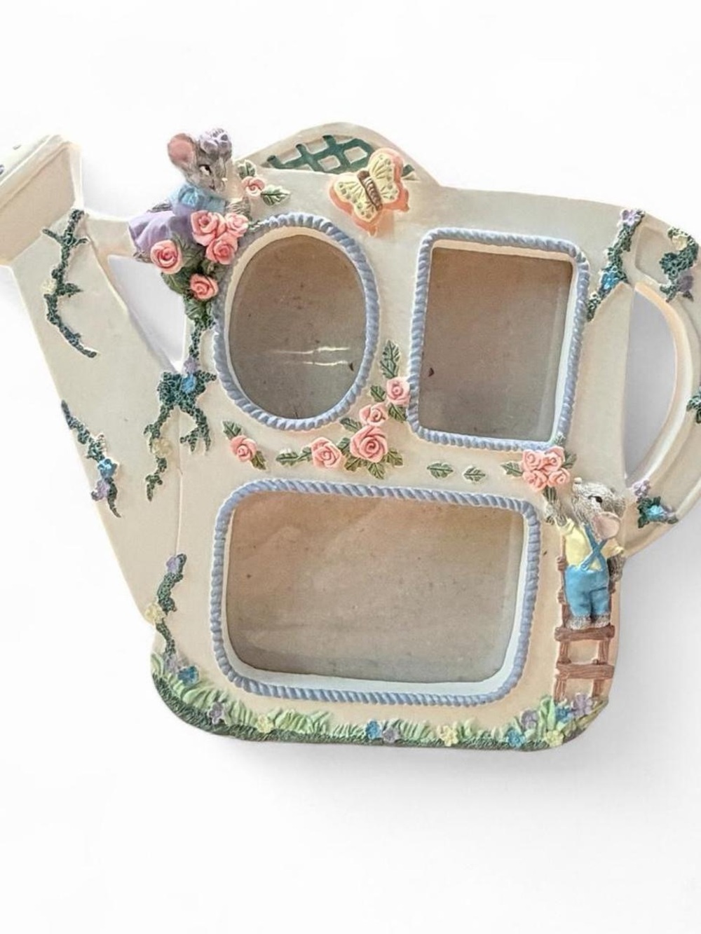 Decorative Teapot-Shaped Photo Frame in Cream with Pastel Accents